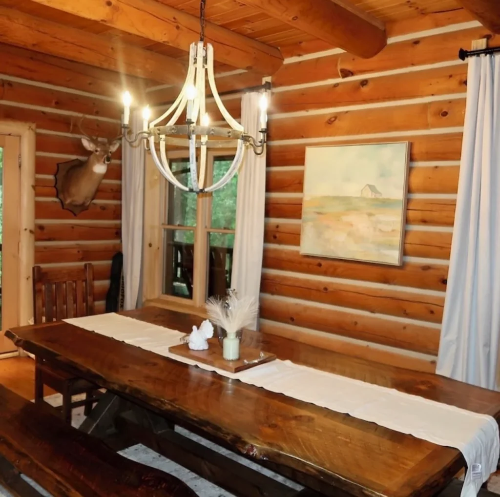 dining room - log timber walls